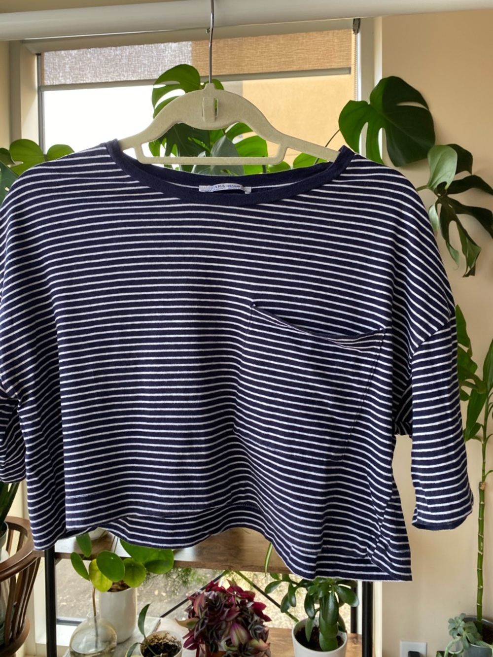 Zara Navy and White Cropped Tee